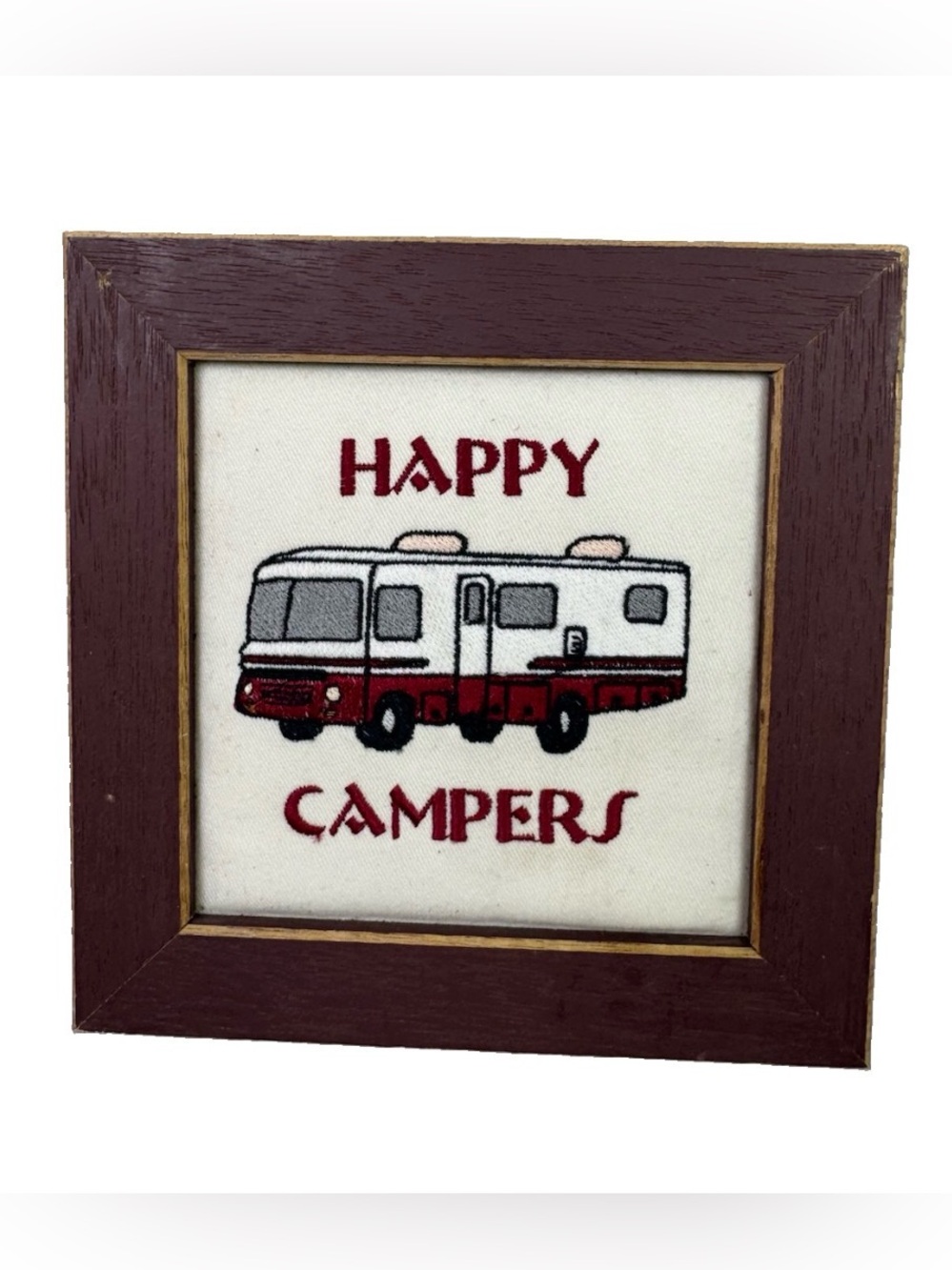 VTG Happy Campers Embroidered Framed Art Retro RV Motorhome Cabin Decor Wall
K
